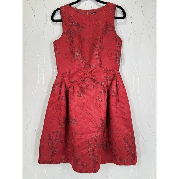 NWT Tahari ASL Red Metallic Jacquard A-Line Dress $158 - Picture 4 of 13